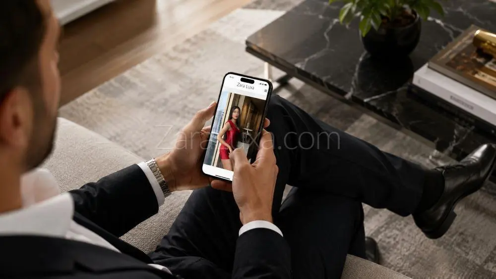 Gentlemen on the phone browser Zara Luxa’s website